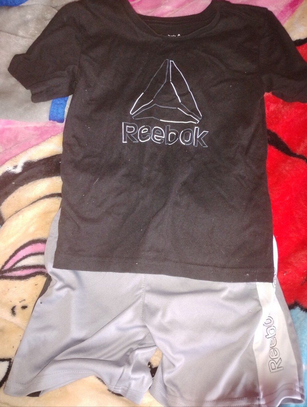 Kids Reebok Logo Black T-Shirt with Grey Shorts set